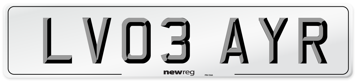 LV03 AYR Number Plate from New Reg